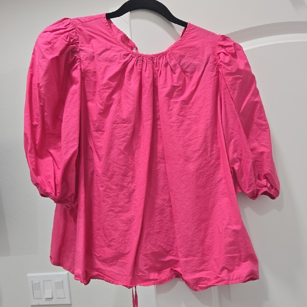H&M Bright Pink Blouse with Gathered Sleeves